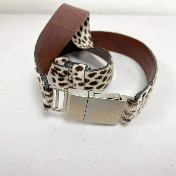 Vintage HenrI Bendel NY leopard hair calf leather adjustable belt USA to 30 Buy Leopard Calf Hair Belt For Women Silver Buckle 2.0 Cm  main image 3